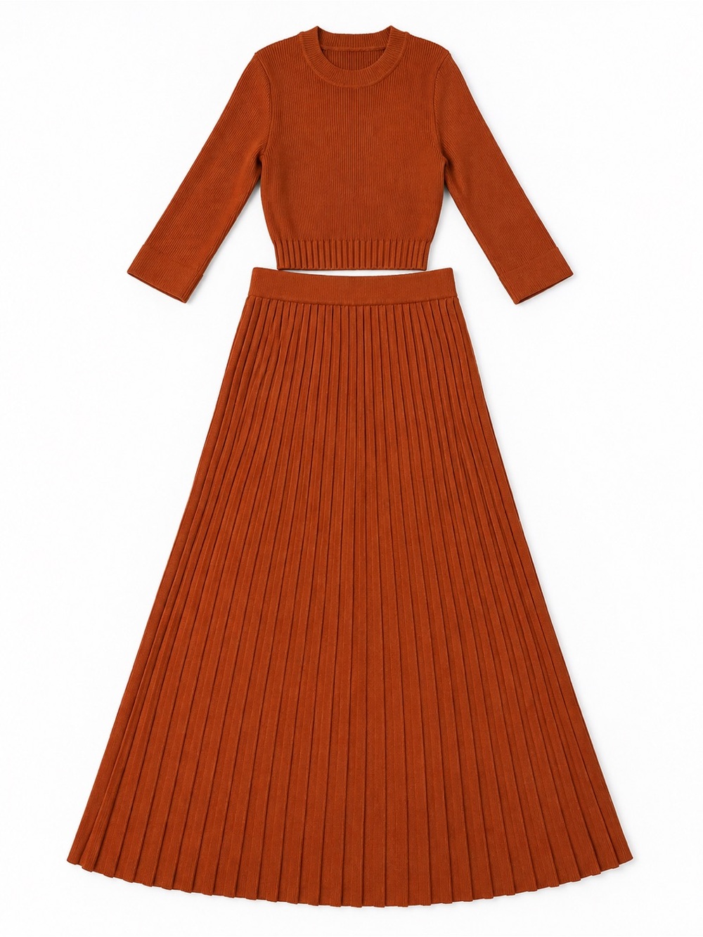 Rust Pleated Knit Two-Piece Set - Women